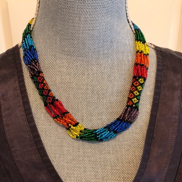 Intricate beaded, multicolored statement necklace - Picture 6 of 6